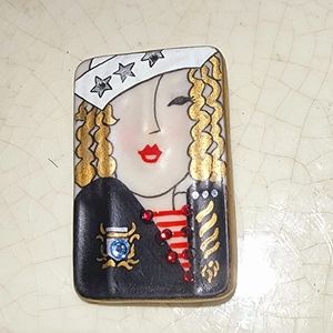 OOAK Vintage Artist Signed Nautical sailor girl Shore to shore brooch